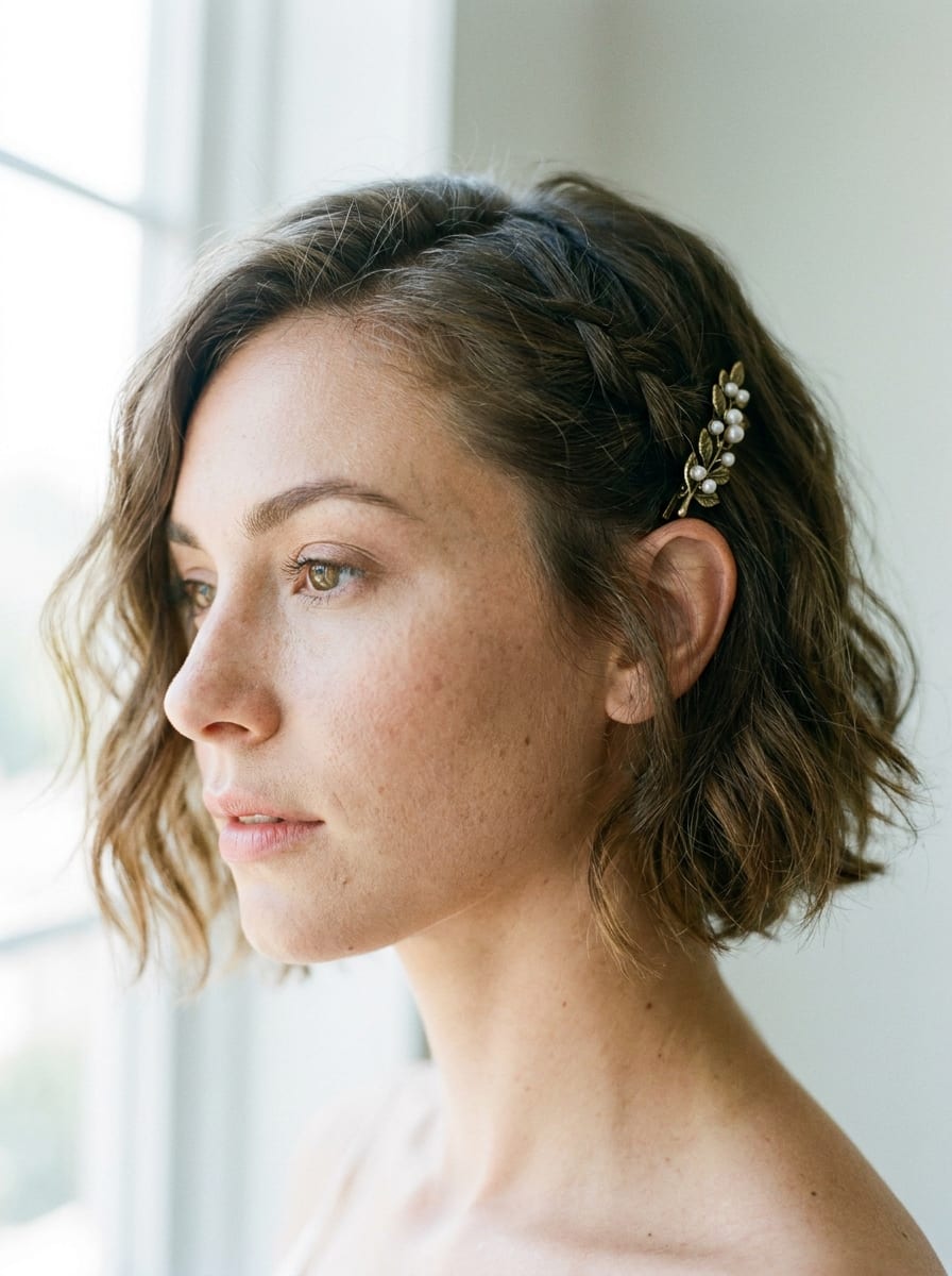Flechtfrisur mit Haarspange - Flechtfrisur für kurze Haare